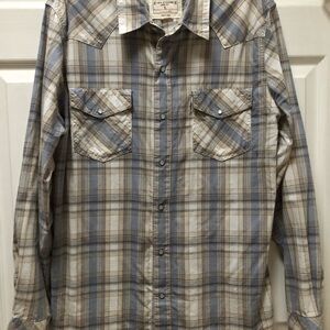 Levi's Beige and Blue Plaid Button Down Shirt